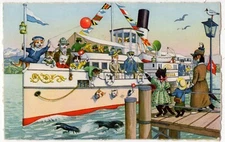 Eugen Hartung Cats Postcard 4745 - Copyright Kunzli - Chrome - Steamship Cruise