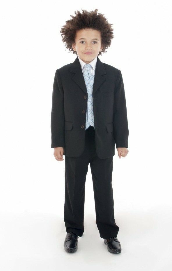 NEW BABY BOYS 5 PIECE SUIT VIVAKI BLUE BLACK TROUSERS JACKET WAISTCOAT TIE SHIRT