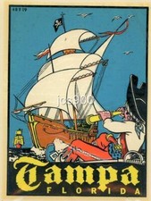 VINTAGE TAMPA FLORIDA GASPARILLA PIRATE FESTIVAL SOUVENIR STATE TRAVEL DECAL ART VINTAGE TAMPA FLORIDA GASPARILLA PIRATE FESTIVAL SOUVENIR STATE TRAVEL DECAL ART