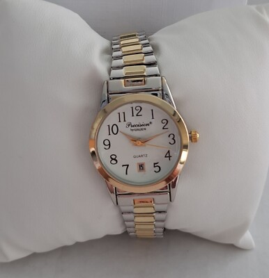 Precision By Gruen Women s Dual Toned 7.75'' Watch Stretch Band Easy Read