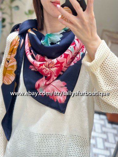 Sally Cashmere & Silk Wrap Scarf Tulips Print Large Triangle Shawl 190cm * 90cm - Picture 40 of 46