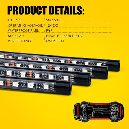 RGB LED Remote Strip Under Car Tube Underglow Underbody System Neon Light Kit - Picture 6 of 13