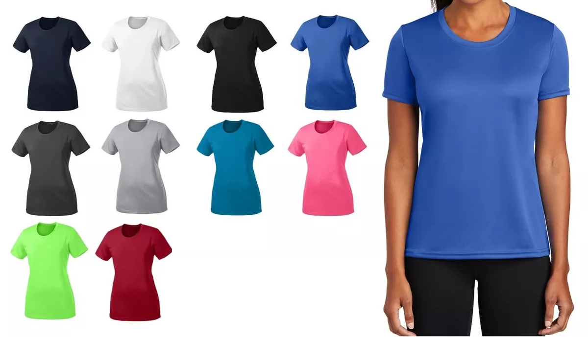 LADIES MOISTURE WICKING T SHIRT UPF50 SHORT SLEEVE SIDE SEAMED CREW. XS 4XL