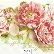 708 TWO Individual Paper Luncheon Decoupage Napkins - ROSES, FLOWERS PINK SAGE