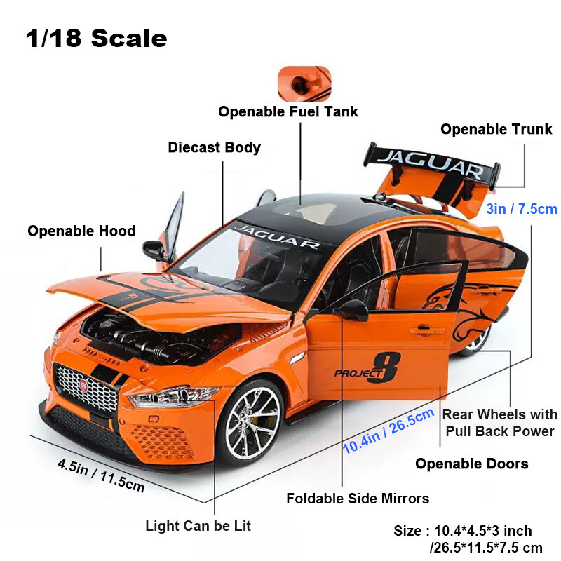 1:18 Diecast Vehicle for Jaguar XE SV Project 8 Model Car Toy
