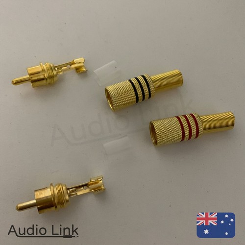 Gold RCA Connector Pair for Speaker Wiring Patch Bay Cable Stereo Red Jack Plug - Picture 3 of 5