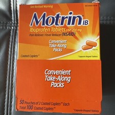 Full Box 50x Packets Motrin Ibuprofen Pain Reliever ( 2 Tablets Per Packet 09/26