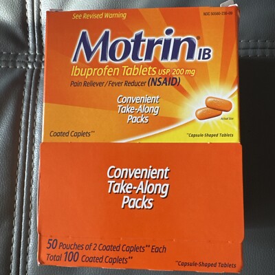 Full Box 50x Packets Motrin Ibuprofen Pain Reliever ( 2 Tablets Per Packet 09/26