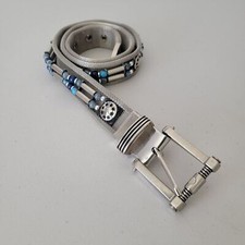 Embellished Metallic Mesh Belt Womens S Silver Tone Beaded Rare Unique