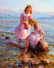 Wall art Two little girls Oil Painting Giclee HD Printed on Canvas 8x10" L3158