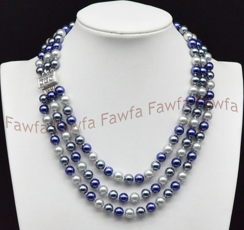 Pretty 3 Rows 8mm Multi-Color South Sea Shell Pearl Round Beads Necklace 18-20'' - Picture 65 of 68