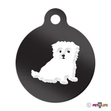 Maltese Engraved Keychain Round Tag w/tab puppy v2 Many Colors
