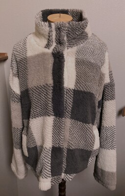 Thread & Supply-L/S Gray/Ivory-Vici Jacket-Soft Fleece-Hidden Snap Front-L-NWT