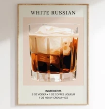 White Russian Cocktail Art Print | Trendy Espresso Poster | Bar Cart Decor