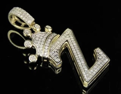 1Ct Round Lab Created Crown ''Z'' Initial Letter Pendant 14K Yellow Gold Plated