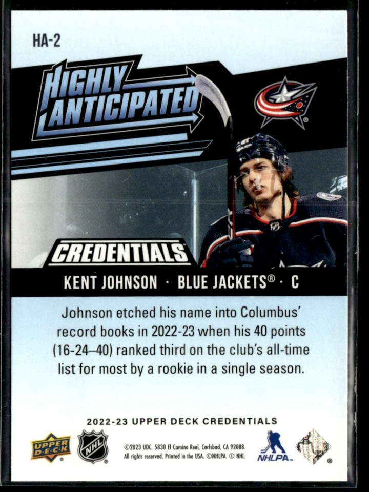 2022-23 Upper Deck Credentials Highly Anticipated Kent Johnson #HA-2 - Image 2 of 2