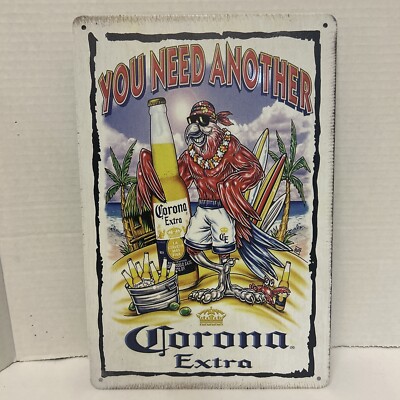 Corona extra parrot beer sign tin metal poster beach retro mancave