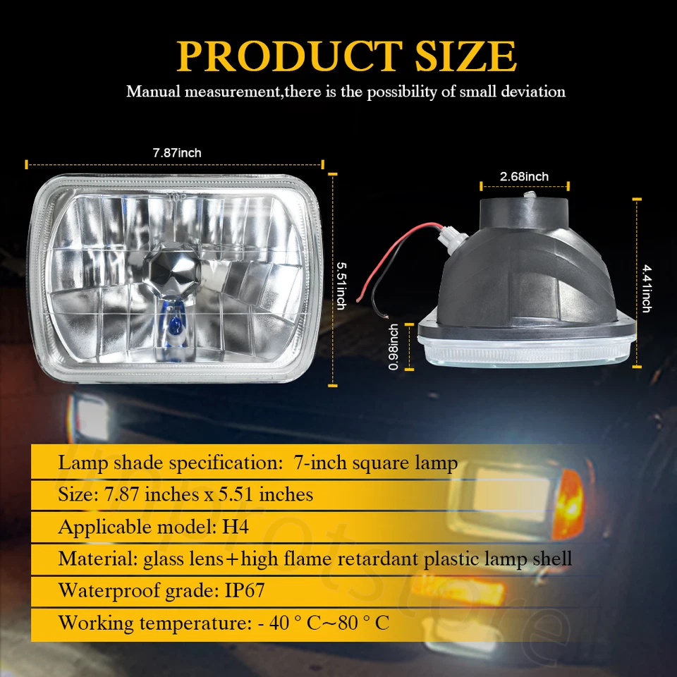 For Pontiac Fiero 84-88 Firebird 82-90 7x6'' LED Headlight Hi-Lo Sealed Beam DRL — 第 2/4 张图片