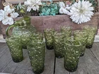 Vintage Anchor Hocking Lido Milano Avocado Green Crinkle Ball Pitcher & Tumblers
