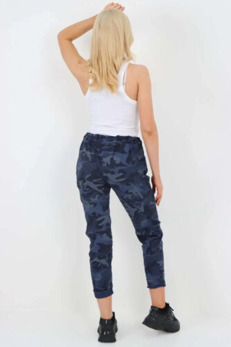 Ladies Italian Drawstring Camo Side Pockets Trousers Women Stretch Magic Joggers - Picture 20 of 49