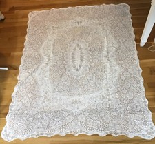 Vintage Lace Cream Floral Scalloped Edge Tablecloth 66 X 84