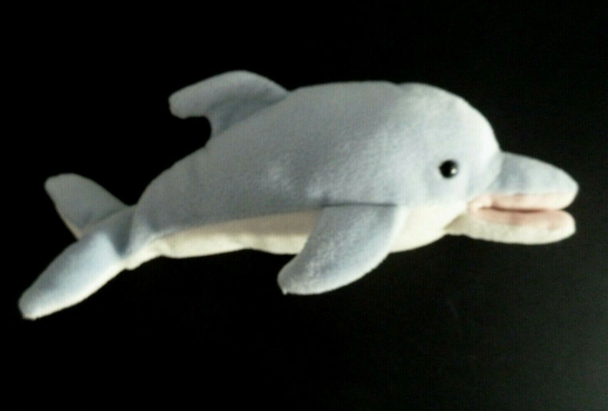 DOUDOU PELUCHE IMPEXIT DAUPHIN BLANC BLEU ROSE TRES BON ETAT