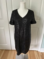 NWOT CeCe Womens V-Neck Short Sleeve Sequin Cocktail Dress Black Size Large