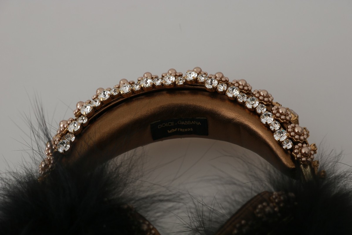 DOLCE & GABBANA Headphones Gold Black Crystal Fur Headset