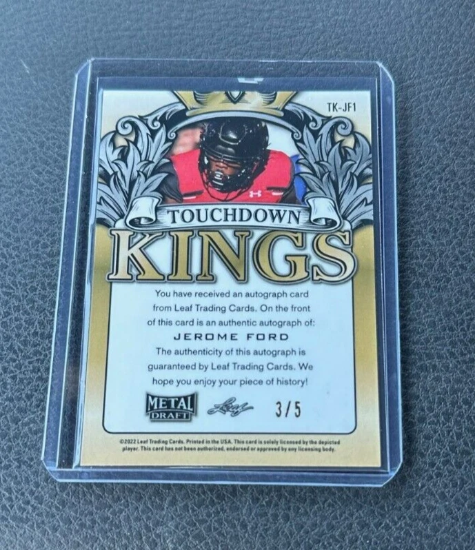 2022 Leaf Metal Draft Jerome Ford Rookie Touchdown Kings Snake Skin Auto 3/5 - Image 2 of 2
