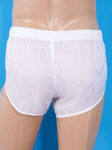 Pantalones cortos para hombre semi transparentes laterales cintura elástica dividida boxer playa - Imagen 7 de 21