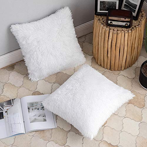 Pack of 2 White Throw Pillow Covers Luxury Fluffy Pillows Faux Fur Decorative - Picture 3 of 7