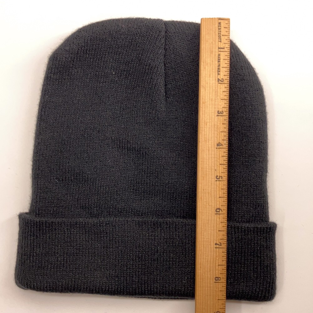 Plain black thin machine knit winter cuff cap - image 5