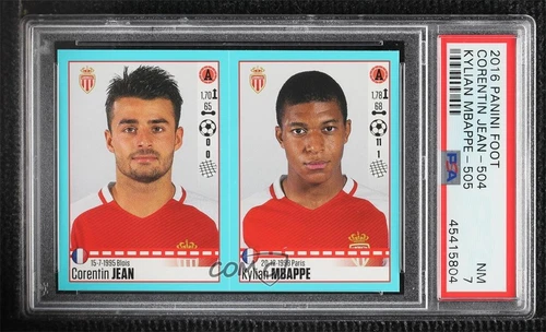 2016-17 Panini Foot Album Stickers Corentin Jean Kylian Mbappe #504-505 PSA 7