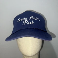 Iconic Santa Anita Racetrack 80's Navy Trucker Snapback Hat Horse Racing Vintage