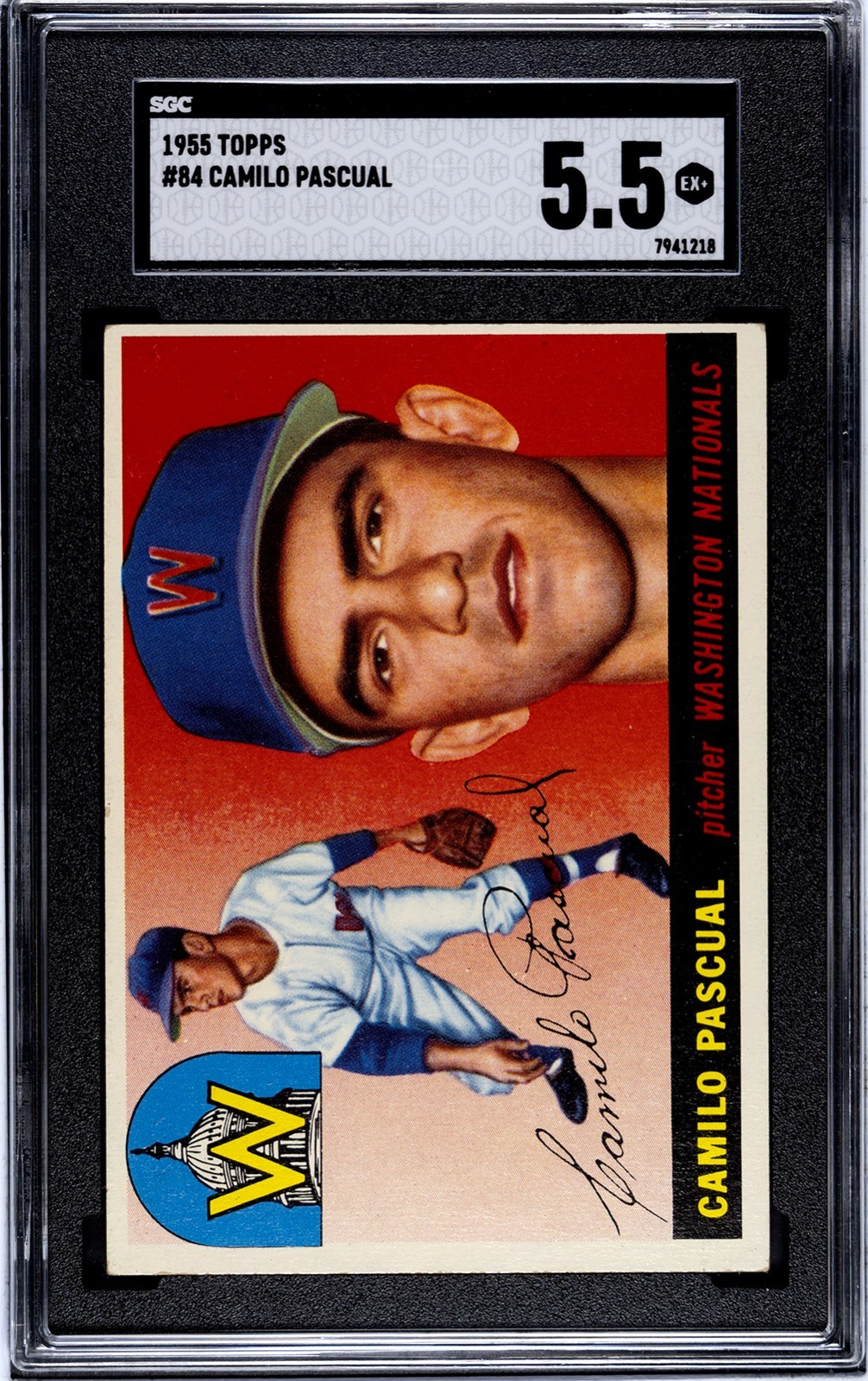 1955 Topps #84 Camilo Pascual Washington Nationals SGC 5.5 EX+