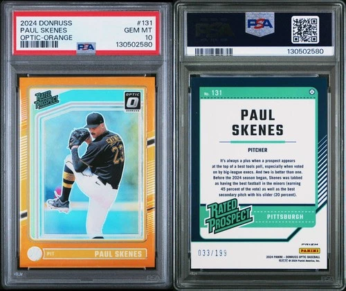 2024 Paul Skenes Donruss Optic #131 Orange Prizm /199 PSA 10 Pirates