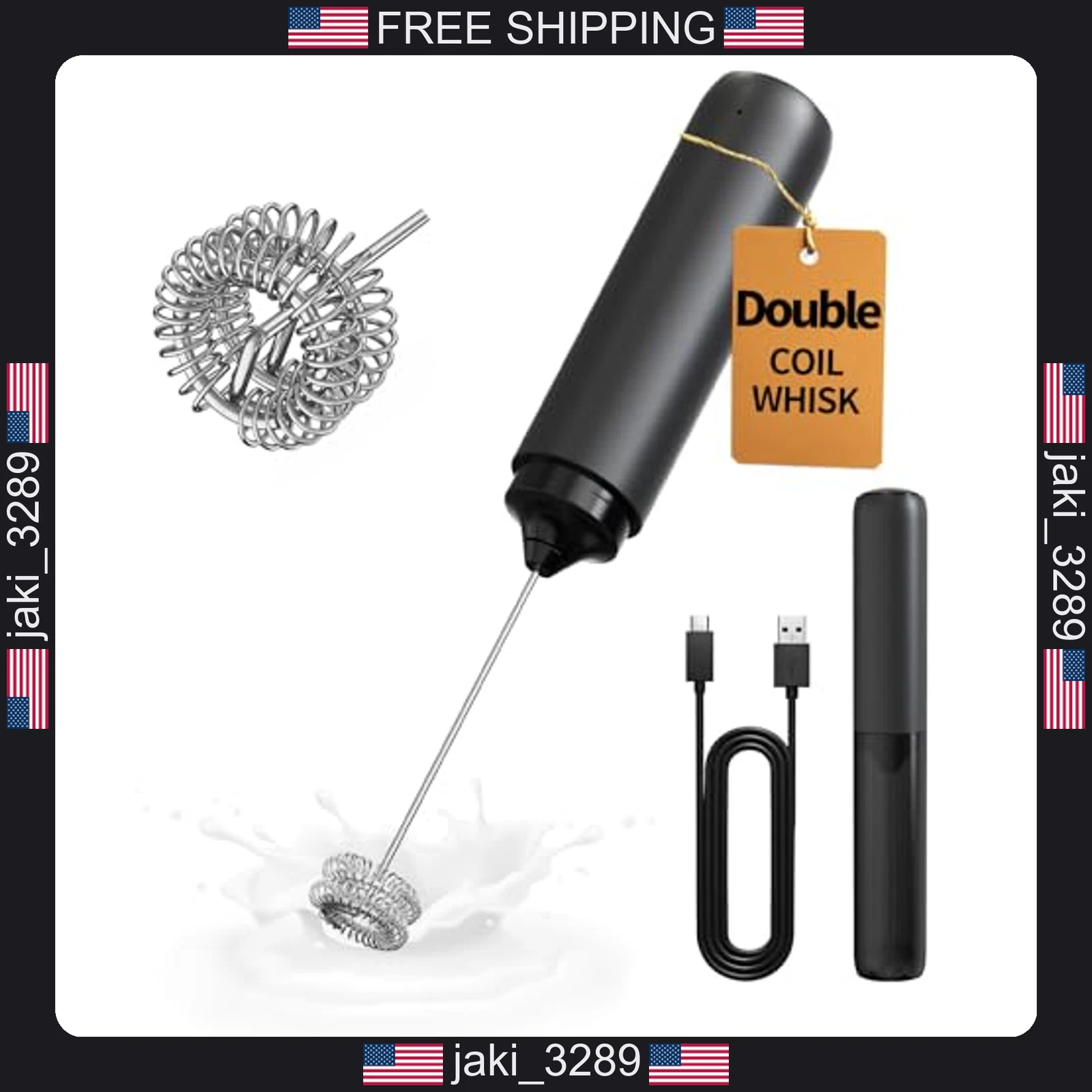 CIRCLE JOY Rechargeable Milk Frother Hanheld, Dual Coil Whisk Head Electric