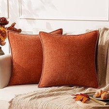 Pack of 2 Chenille Throw Pillow Covers 18x18 Inch 18" x 18" Pack of 2 Rust