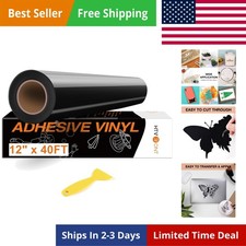Black Permanent Vinyl, 12" x 40 FT Black Adhesive Vinyl Roll for All Cutting ...