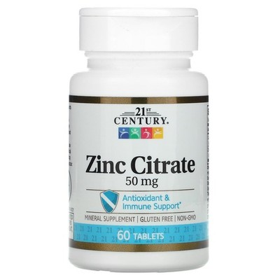 21st Century Healthcare Zinc Citrate Tablets 50mg, 60 60 Count (Pack of 1) 