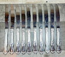 Lot Of 9 Oneida Azalea Dinner Knives 9 1/8” Floral Embellished Pattern VGC