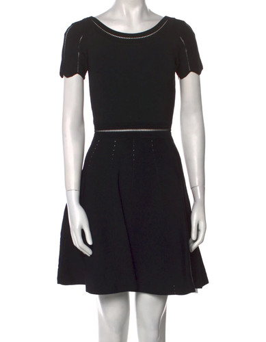 B2 Auth SANDRO PARIS Black Knit Scalloped & Eyelet Accent Mini Dress Size 1 - Picture 2 of 10