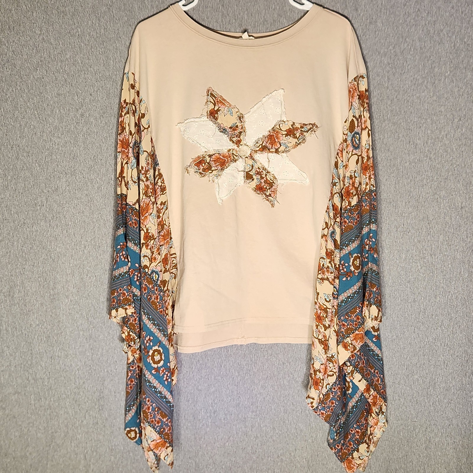 Easwl LRG Mixed Print Raw Hem Patchwork Poncho To… - image 1