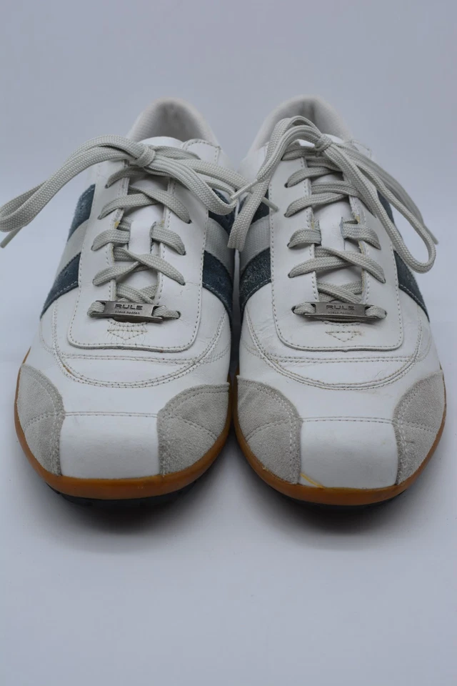 Zapatillas deportivas Rule by Steve Madden de cuero blanco y rayas grises para hombre talla 9,5 Foto 3 de 4