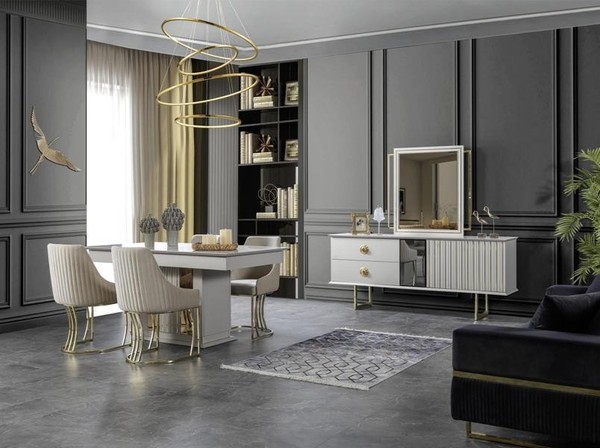 Esszimmer Set Garnitur Tisch 4X StüHle Design Sideboard Modern MöBel Weiß-image
