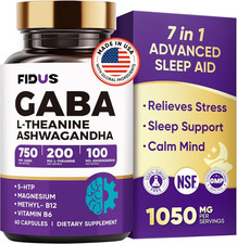 1050mg GABA L-Theanine Ashwagandha - Made in USA - Advanced Sleep Aid & Calm- Ma