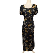Vtg 90s Y2K Maxi Dress Women Size 16 Floral Rayon Whimigoth Romantic Ethereal