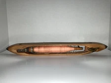 Vtg. Weaving Loom Boat Shuttle 18.5 in.long,  W/ Bobbin Metal Tips pink thread