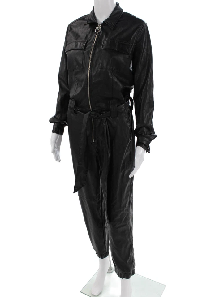 Mono Pinko para mujer con cremallera frontal manga larga cuello imitación cuero negro talla 4 Foto 2 de 4