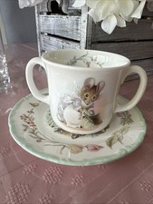 Royal Albert Beatrix Potter Hunca Munca 2 Handled Mug Saucer 1986 England